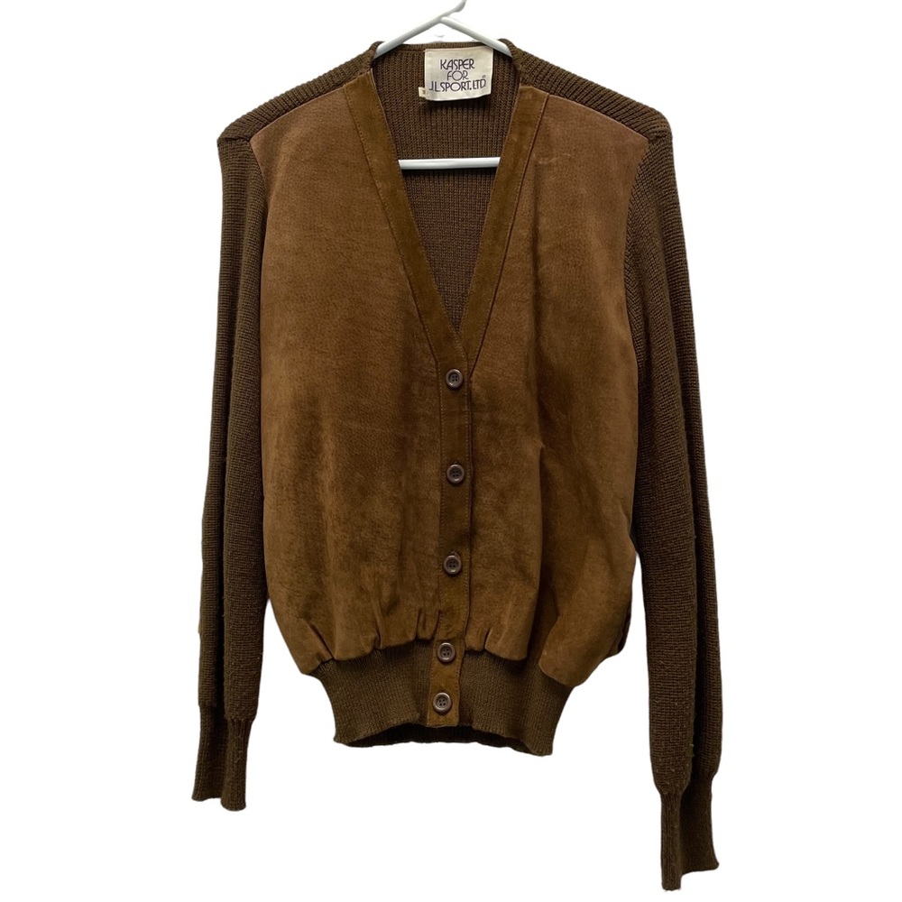 HOLD Vintage 70’s Kasper for JL Sport retro mod suede & knit cardigan jacke…